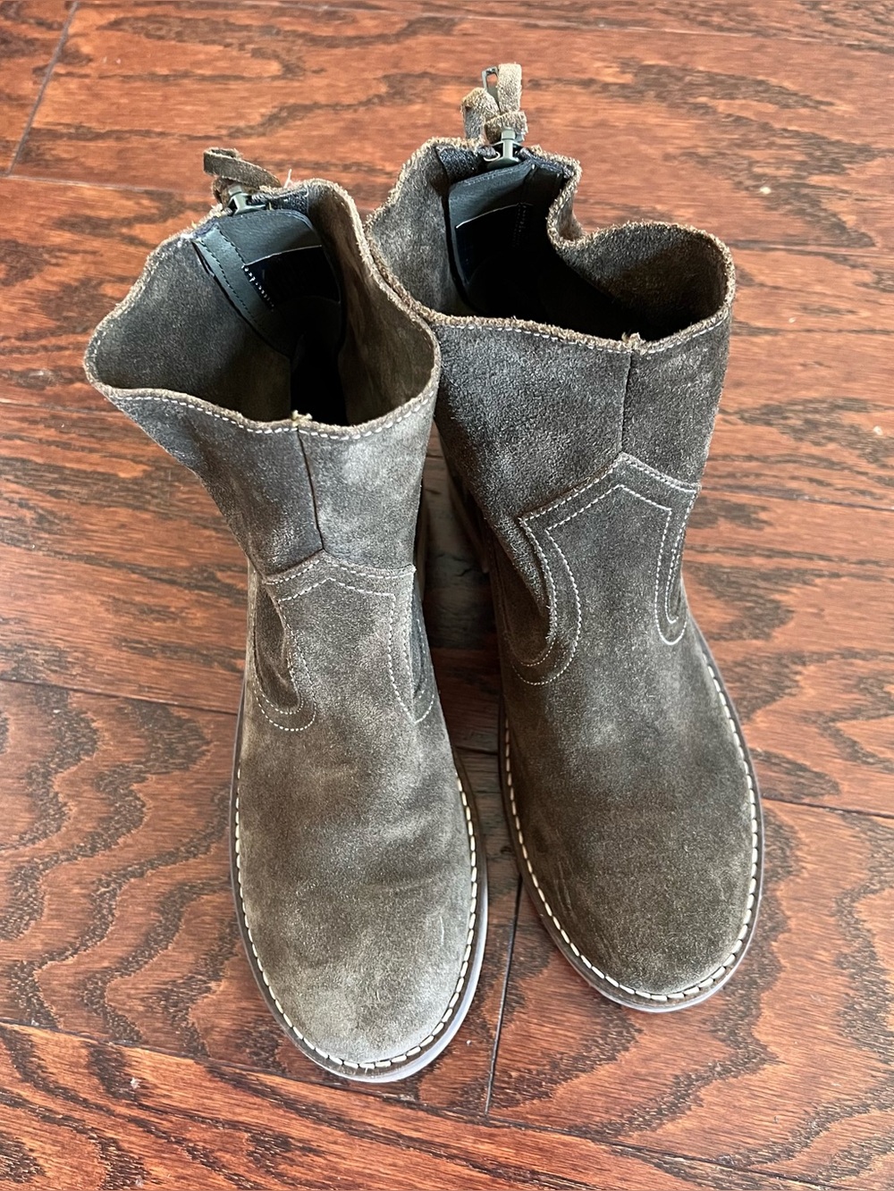 Antonio De Faria Mila Olive Green Suede Leather Zip Up Ankle Booties 6.5